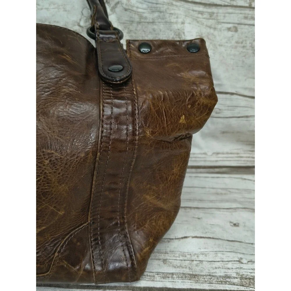 Frye Melissa Brown Distressed Leather Large Shoulder Bag